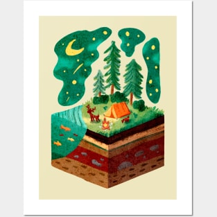 Camping in a Forest on a Starry Night Posters and Art
